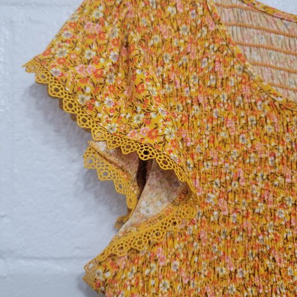 Luxology Ditzy Floral Smocked Dress Yellow Small 594 - Picture 8 of 11